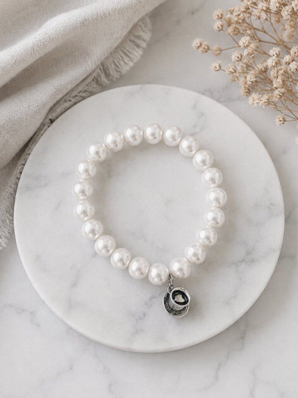 White Pearl Beaded Bracelet with Coffee Cup Charm | Fill Your Cup | Self Care